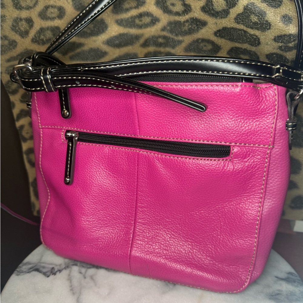 Tignanello Hot Pink & Cream Pebble Leather Crossbody Bag - Picture 8 of 16